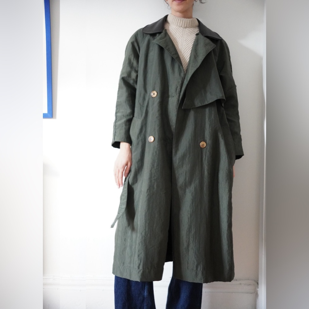 Vintage Green Trench Coat - Wool lining